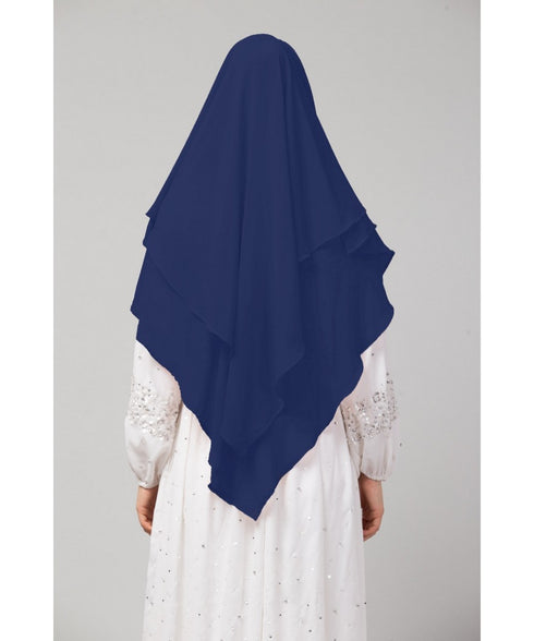 Navy Polyester georgette Triangle tow layers tie at back Ready to wear Hijab cum Naqab