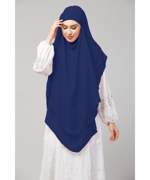 Navy Polyester georgette Triangle tow layers tie at back Ready to wear Hijab cum Naqab