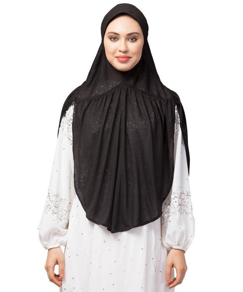 Black 100% Viscose Knits/ Hosiery gathered Instant Ready to Wear Prayer Hijab
