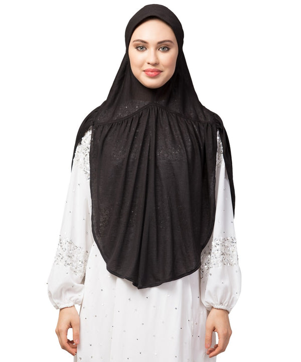 Black 100% Viscose Knits/ Hosiery gathered Instant Ready to Wear Prayer Hijab