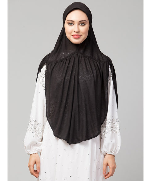 Black 100% Viscose Knits/ Hosiery gathered Instant Ready to Wear Prayer Hijab