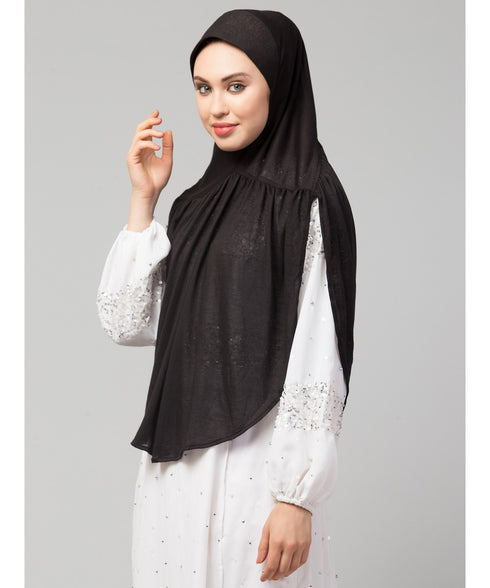 Black 100% Viscose Knits/ Hosiery gathered Instant Ready to Wear Prayer Hijab