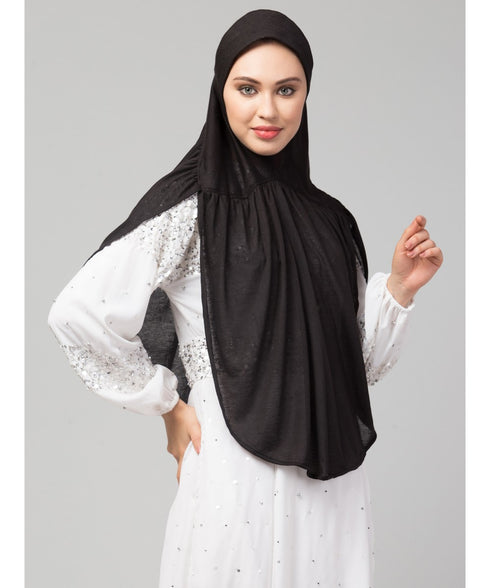 Black 100% Viscose Knits/ Hosiery gathered Instant Ready to Wear Prayer Hijab