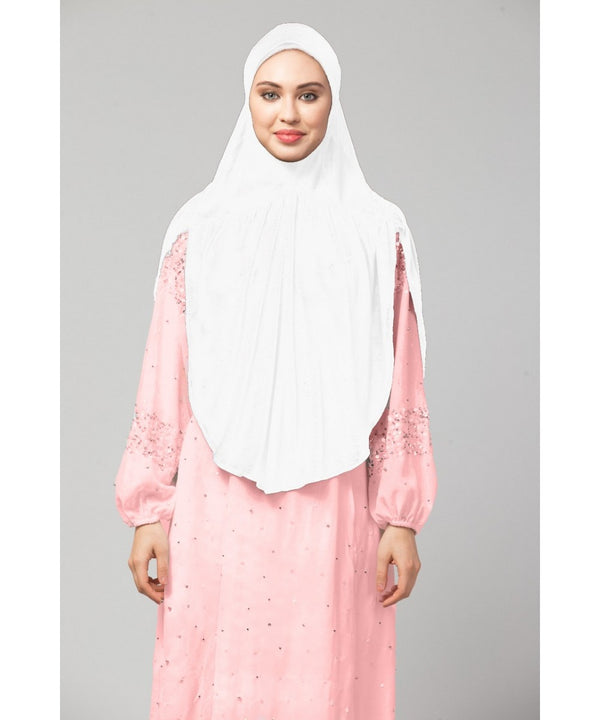 White 100% Viscose Knits/ Hosiery gathered Instant Ready to Wear Prayer Hijab