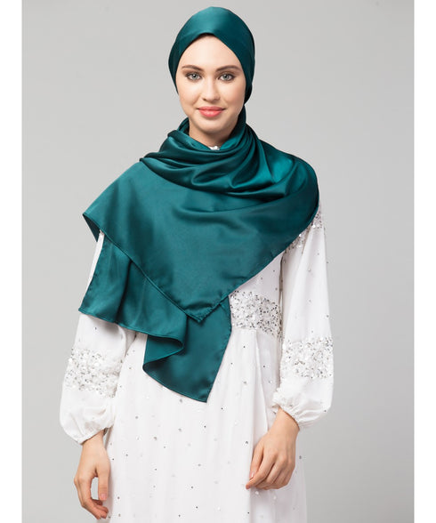 Peacock Teal Silky Satin Royal Touch Silky Shiny Solid Hijab