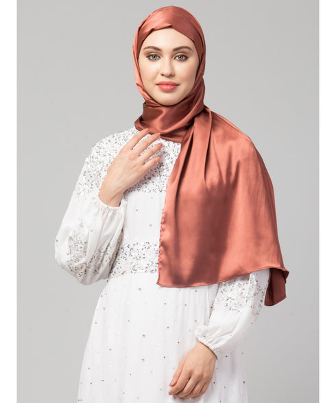 Rose gold Silky Satin Royal Touch Silky Shiny Solid Hijab