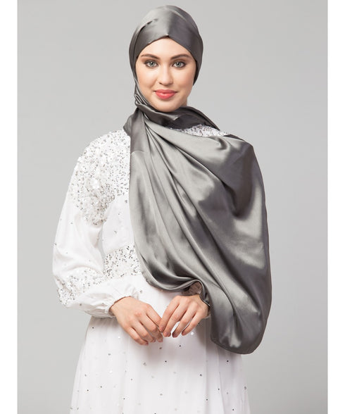 Steel Grey Silky Satin Royal Touch Silky Shiny Solid Hijab