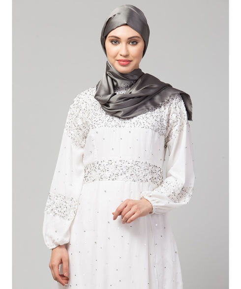 Steel Grey Silky Satin Royal Touch Silky Shiny Solid Hijab