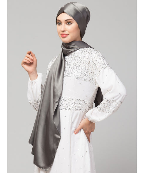 Steel Grey Silky Satin Royal Touch Silky Shiny Solid Hijab