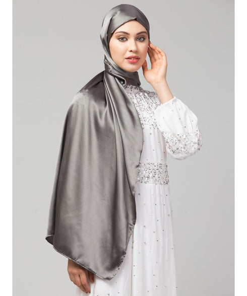 Steel Grey Silky Satin Royal Touch Silky Shiny Solid Hijab