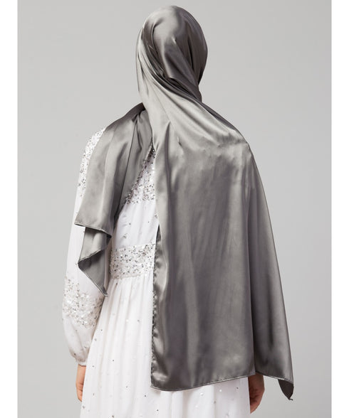 Steel Grey Silky Satin Royal Touch Silky Shiny Solid Hijab