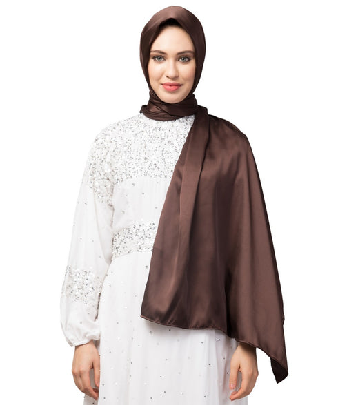Chocolate Brown Silky Satin Royal Touch Silky Shiny Solid Hijab