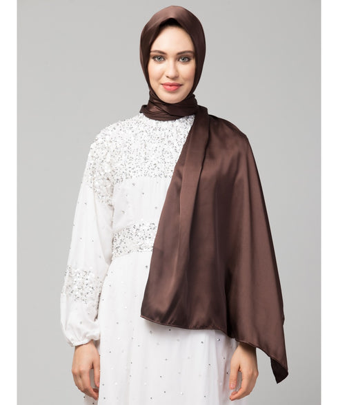 Chocolate Brown Silky Satin Royal Touch Silky Shiny Solid Hijab