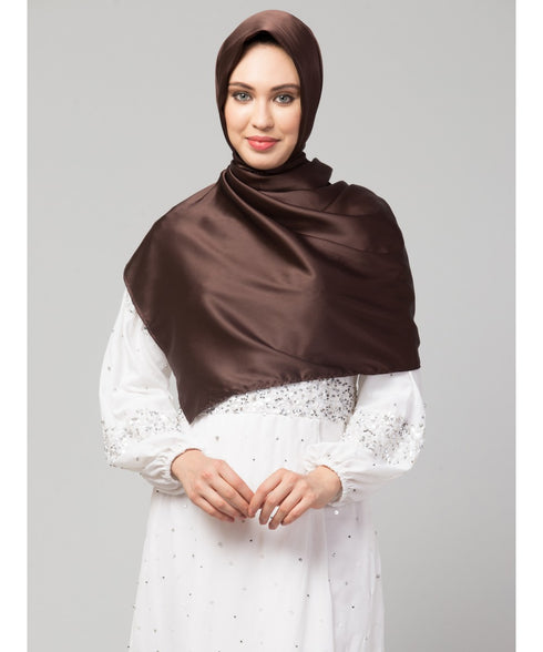 Chocolate Brown Silky Satin Royal Touch Silky Shiny Solid Hijab