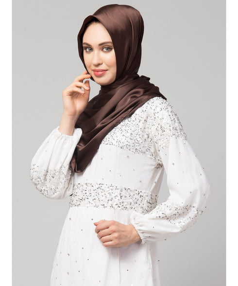 Chocolate Brown Silky Satin Royal Touch Silky Shiny Solid Hijab