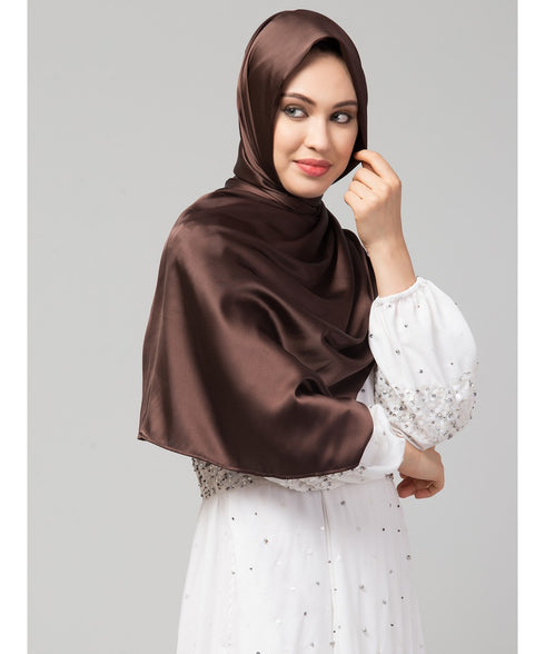 Chocolate Brown Silky Satin Royal Touch Silky Shiny Solid Hijab
