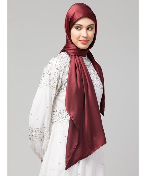 Scarlet Maroon Silky Satin Royal Touch Silky Shiny Solid Hijab
