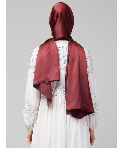 Scarlet Maroon Silky Satin Royal Touch Silky Shiny Solid Hijab