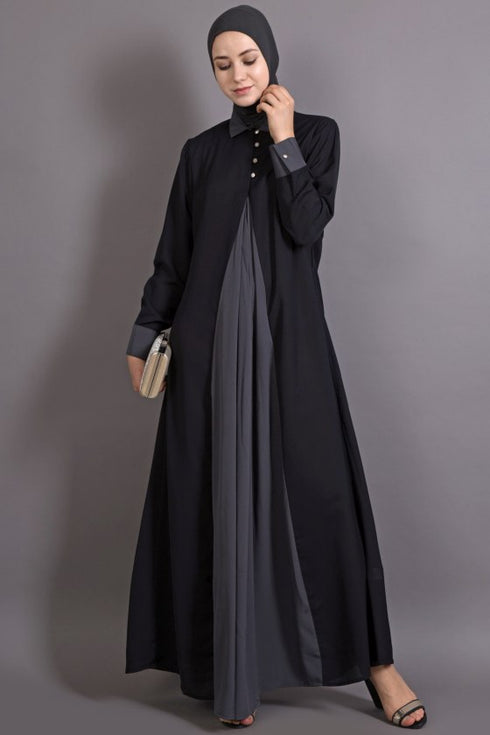 black and grey poly crepe plain casual abaya