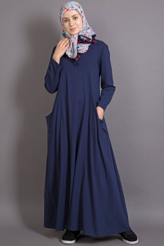 nazneen navy blue jersey plain abaya
