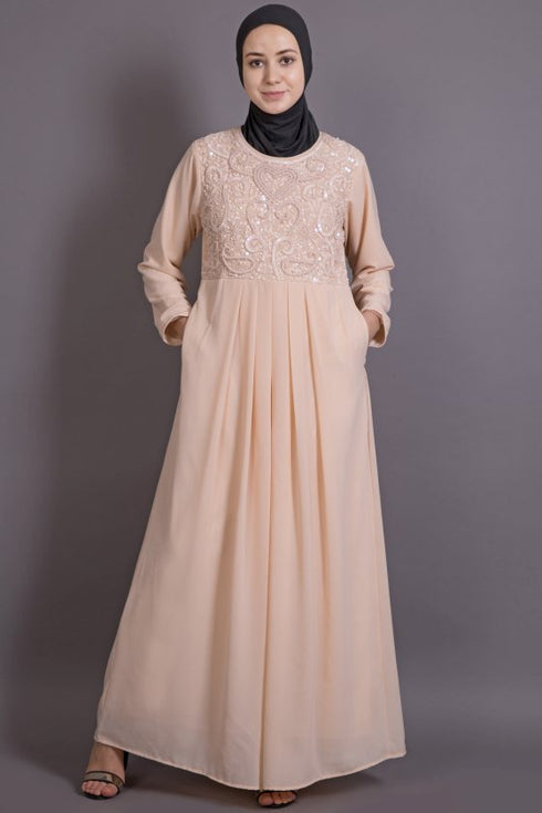 Peach Poly Georgette Plain Casual Islamic Abaya