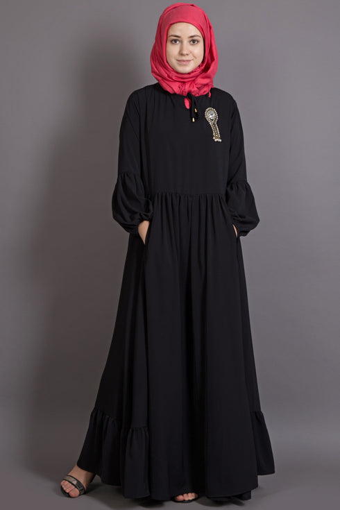 Black Poly Crepe Plain Islamic Abaya