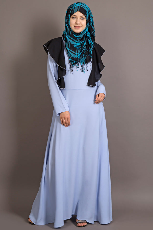 Sky Blue Poly Crepe Plain Islamic Abaya