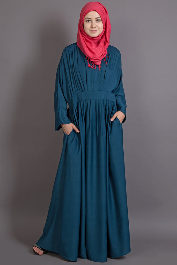 Teal Poly Crepe Plain Islamic Abaya