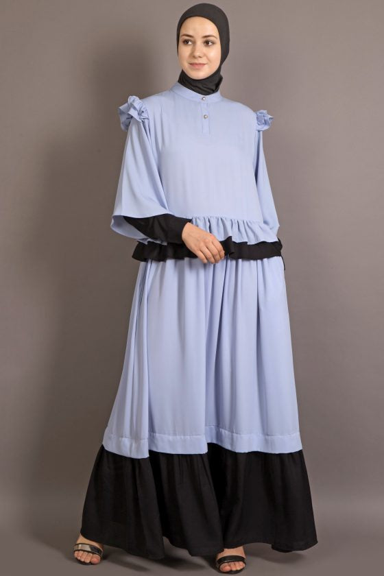 Black And Blue Poly Crepe Plain Casual Islamic Abaya