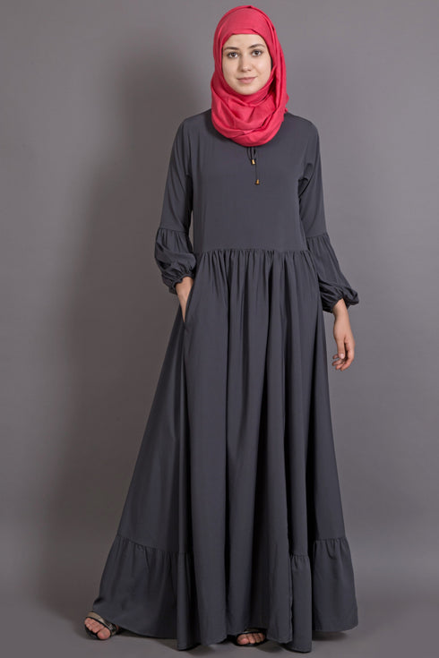 Grey Poly Crepe Plain Islamic Abaya