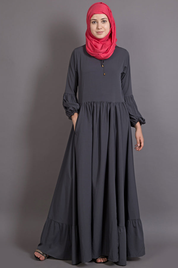Grey Poly Crepe Plain Islamic Abaya