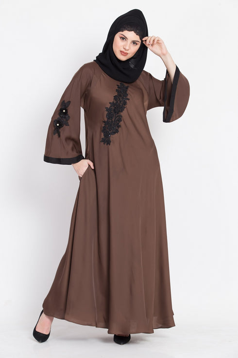 Nazneen Embroidered Patch Umbrella Abaya