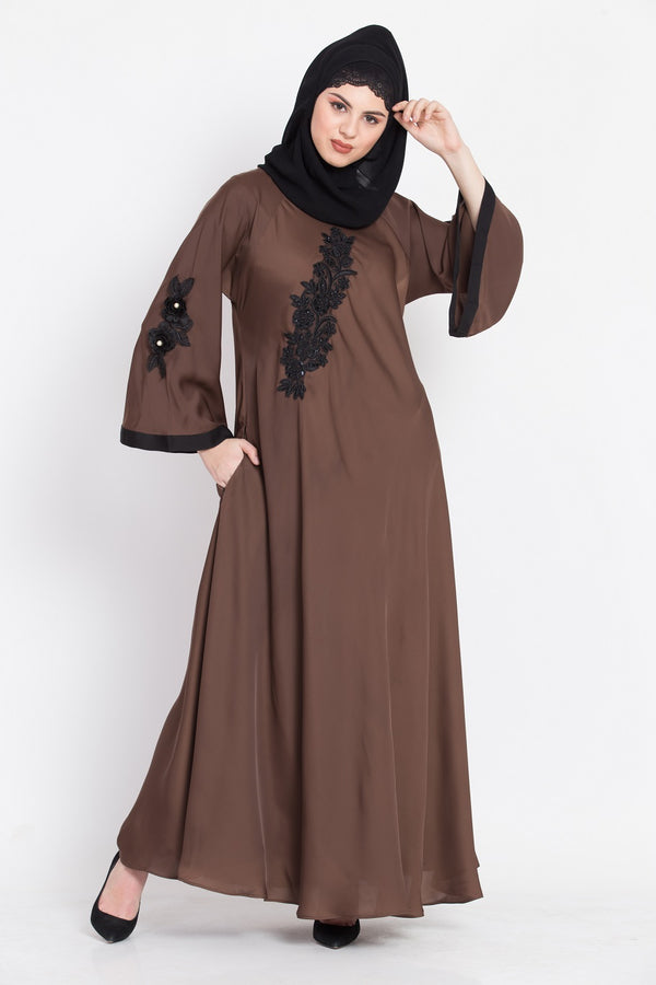 Nazneen Embroidered Patch Umbrella Abaya