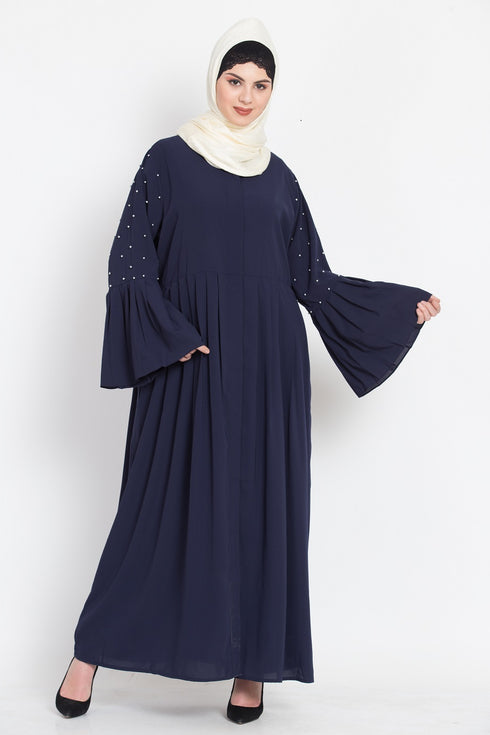 Nazneen Pleated And Pearls Front Open Abaya