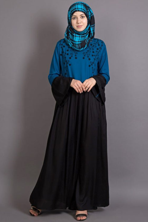 Black Viscose Embroidered Party Islamic Abaya