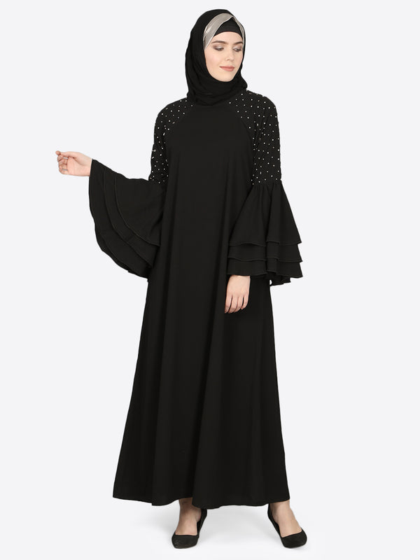 Nazneen Three Bell At Sleeve Hand Work Party Abaya
