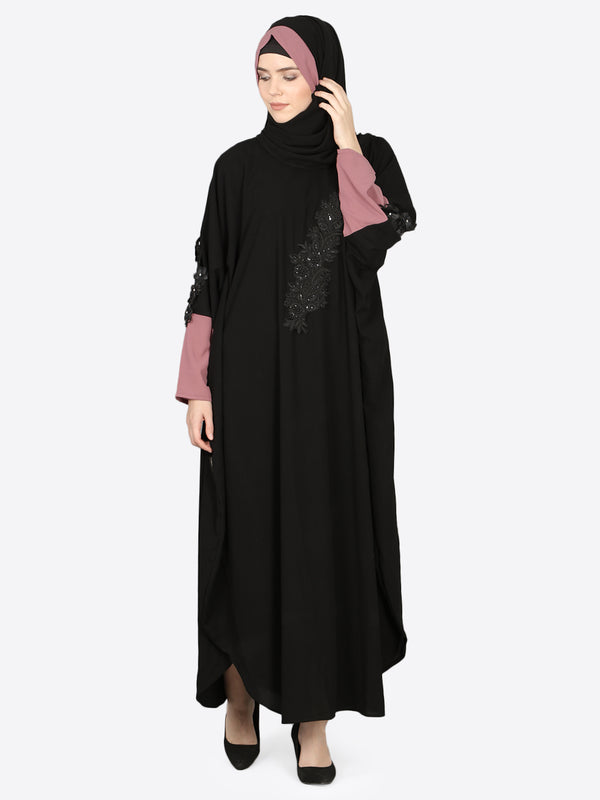 Nazneen Patch Contrst Cuff Black Kaftan