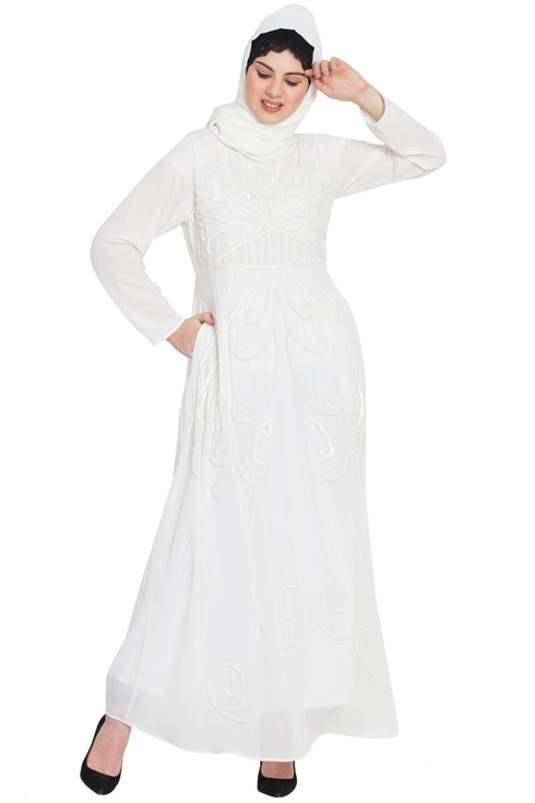 Nazneen Hand Embroidered Off White Wedding Abaya