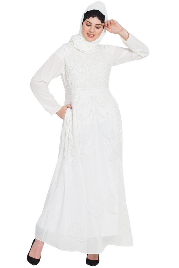 Nazneen Hand Embroidered Off White Wedding Abaya
