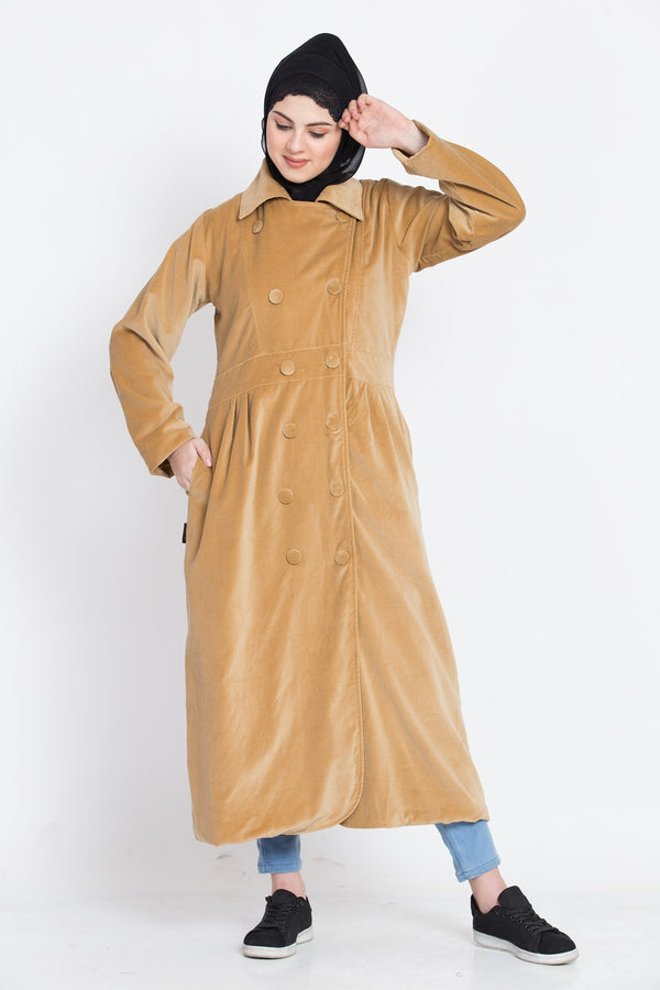 Nazneen Velvet Winter Double Breast Coat Abaya
