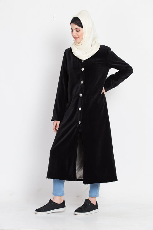 Nazneen Velvet Front Open Coat Abaya
