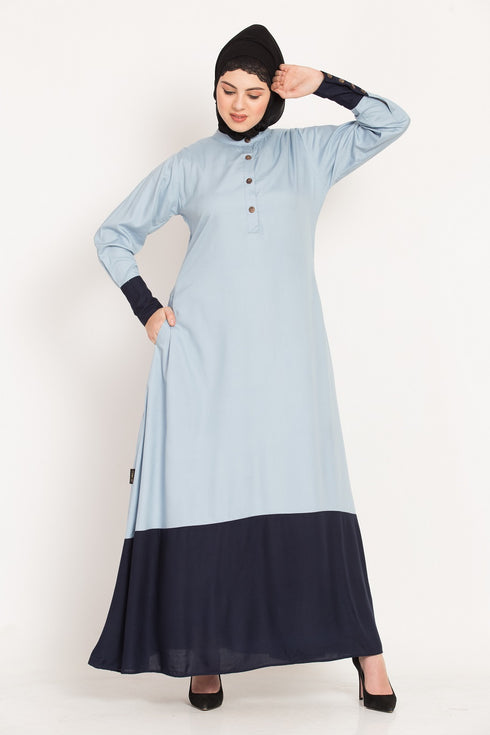 Nazneen Contrast Bottom & Cuff Casual Abaya
