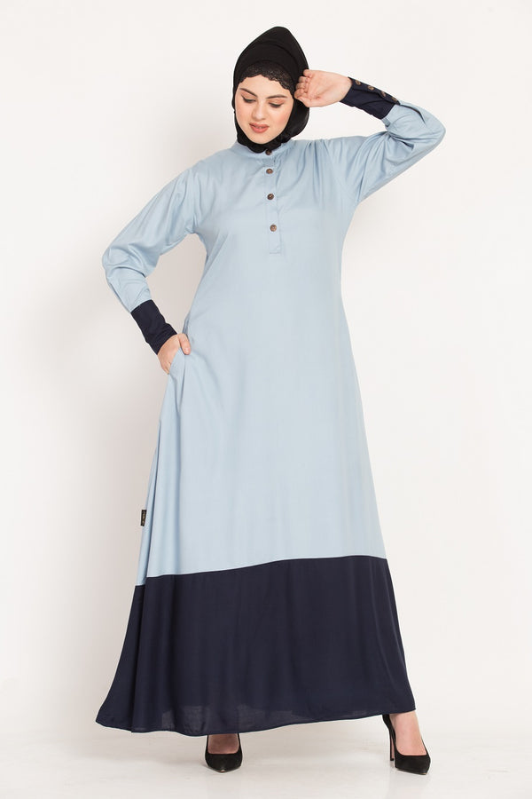 Nazneen Contrast Bottom & Cuff Casual Abaya