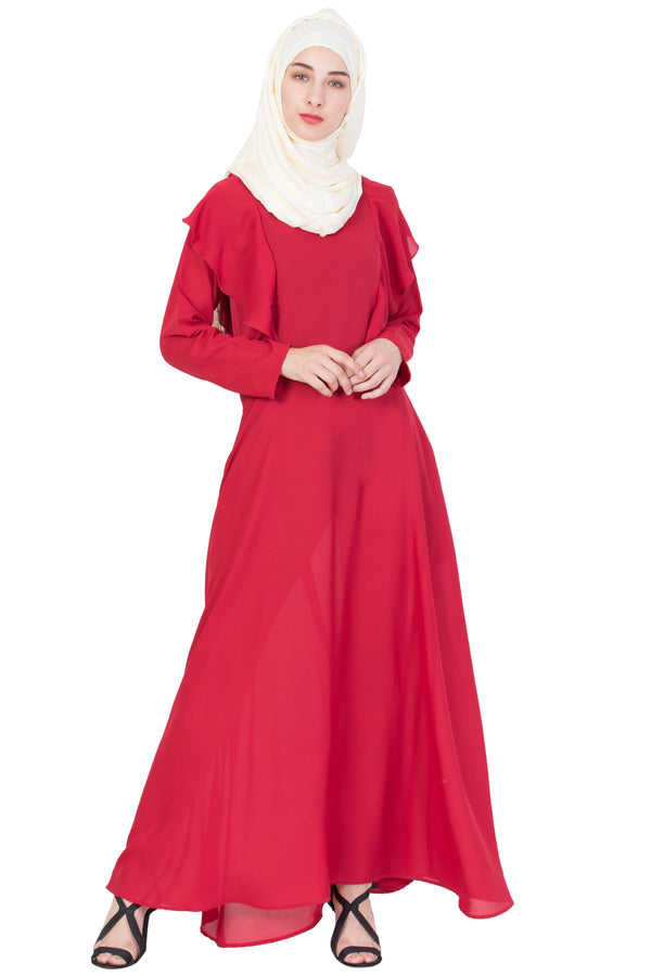 Red Poly Crepe Plain Casual Islamic Abaya