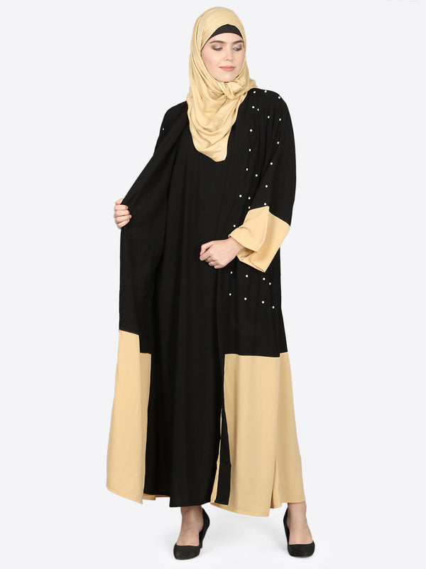 Nazneen Contrast Bottom, Cuff Pearls Beaded With Inner Dubai Kaftan