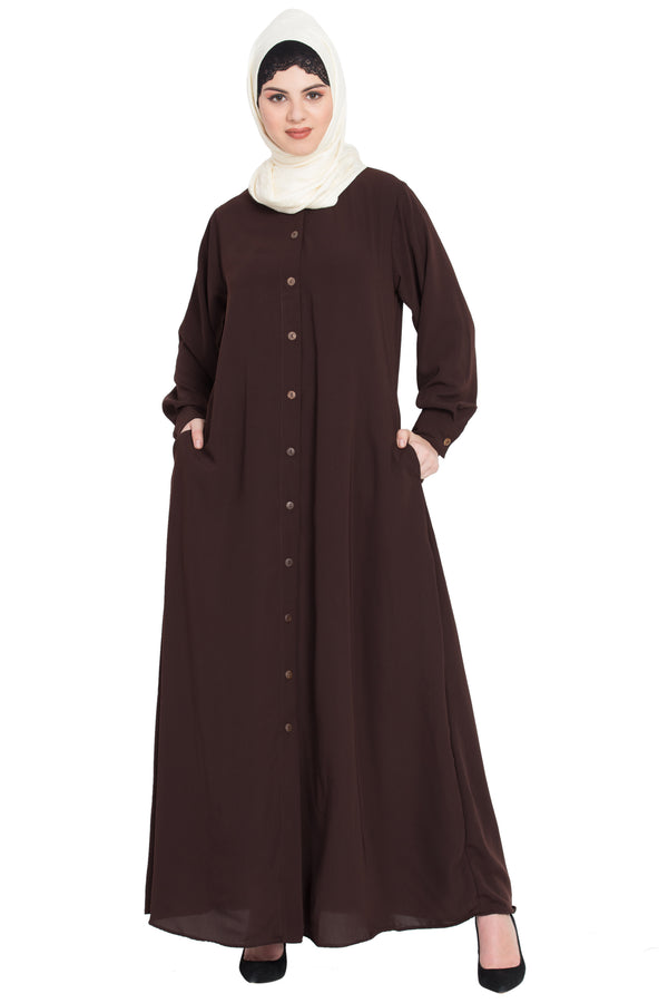 Nazneen Front Open Cuff And Band Casual Abaya