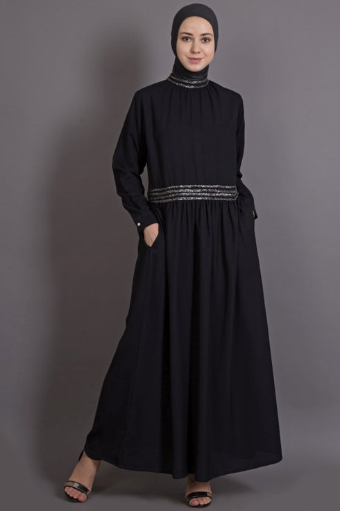 Black Poly Crepe Plain Casual Islamic Abaya