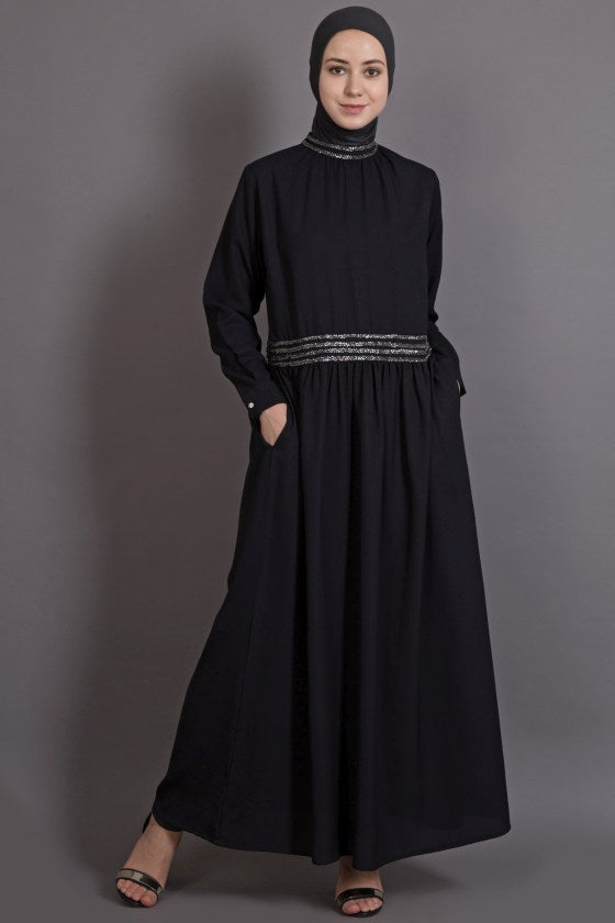Black Poly Crepe Plain Casual Islamic Abaya