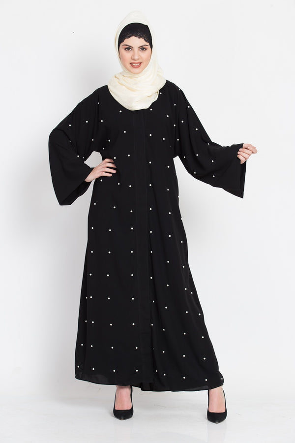 Nazneen Pearls Embroidered Front Open Dubai Kaftan