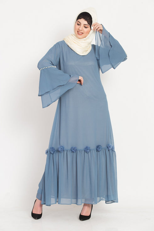 Nazneen Bell Sleeve Flowers Around Knee Party Abaya